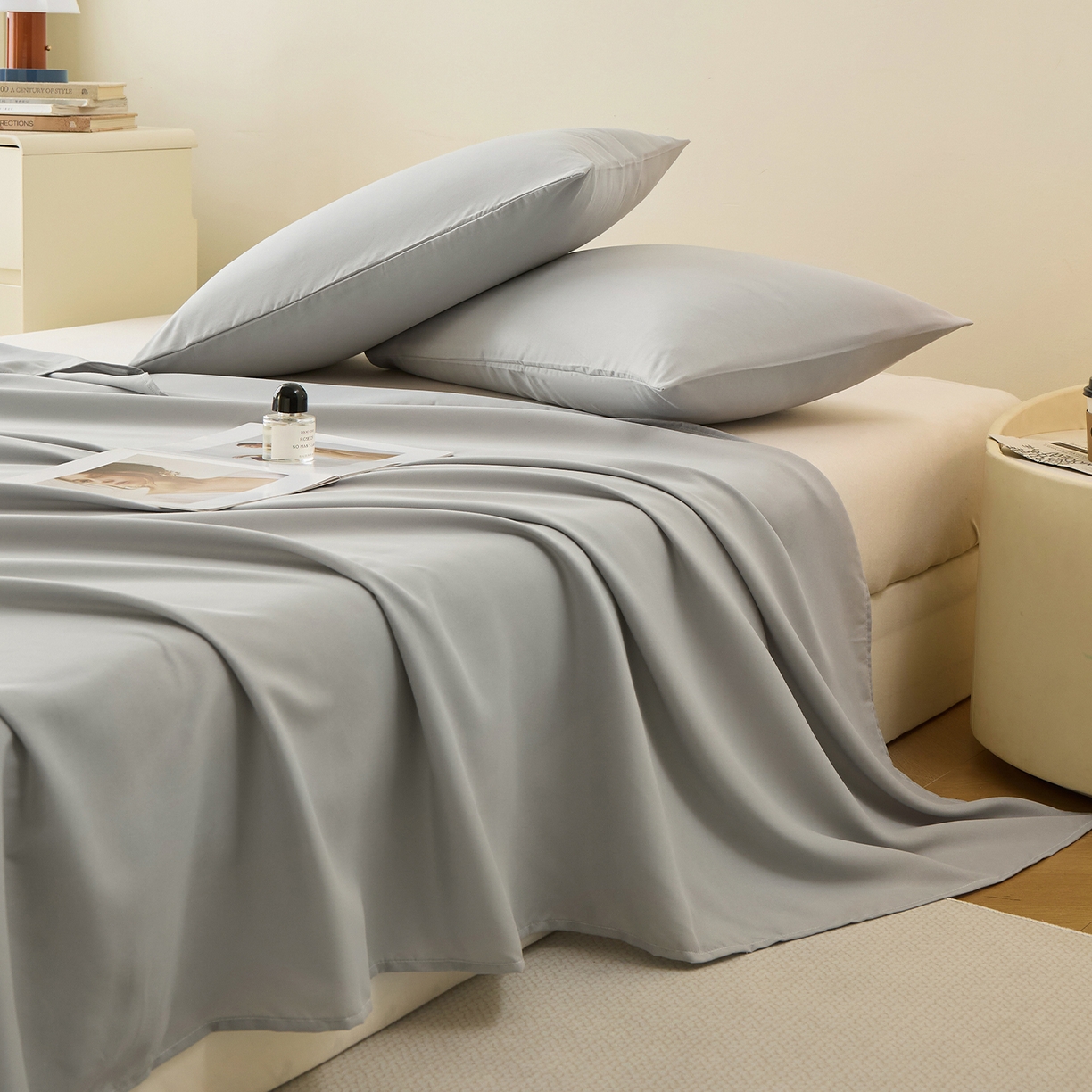 91家纺网 家纺一手货源 找家纺 青泽家纺 2025新款A类亲肤水洗棉纯色床单单品床单单件单床单 素雅灰