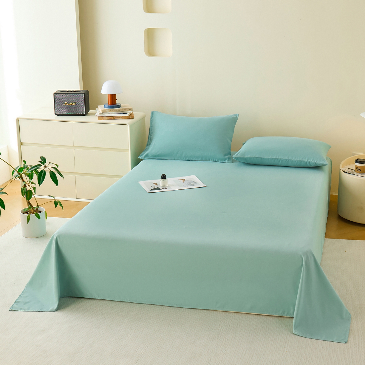 91家纺网 家纺一手货源 找家纺 青泽家纺 2025新款A类亲肤水洗棉纯色床单单品床单单件单床单 天青蓝