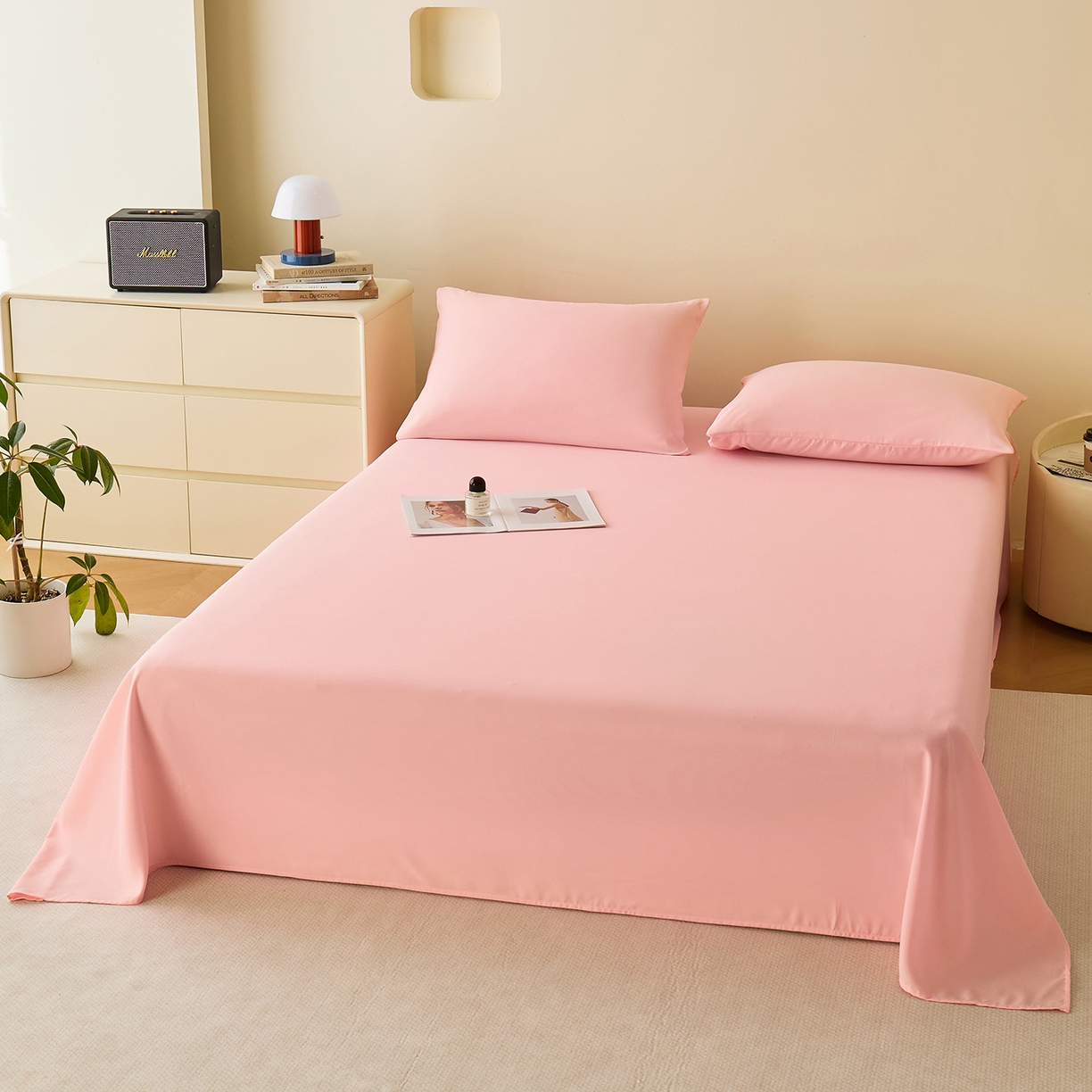 91家纺网 家纺一手货源 找家纺 青泽家纺 2025新款A类亲肤水洗棉纯色床单单品床单单件单床单 空境粉