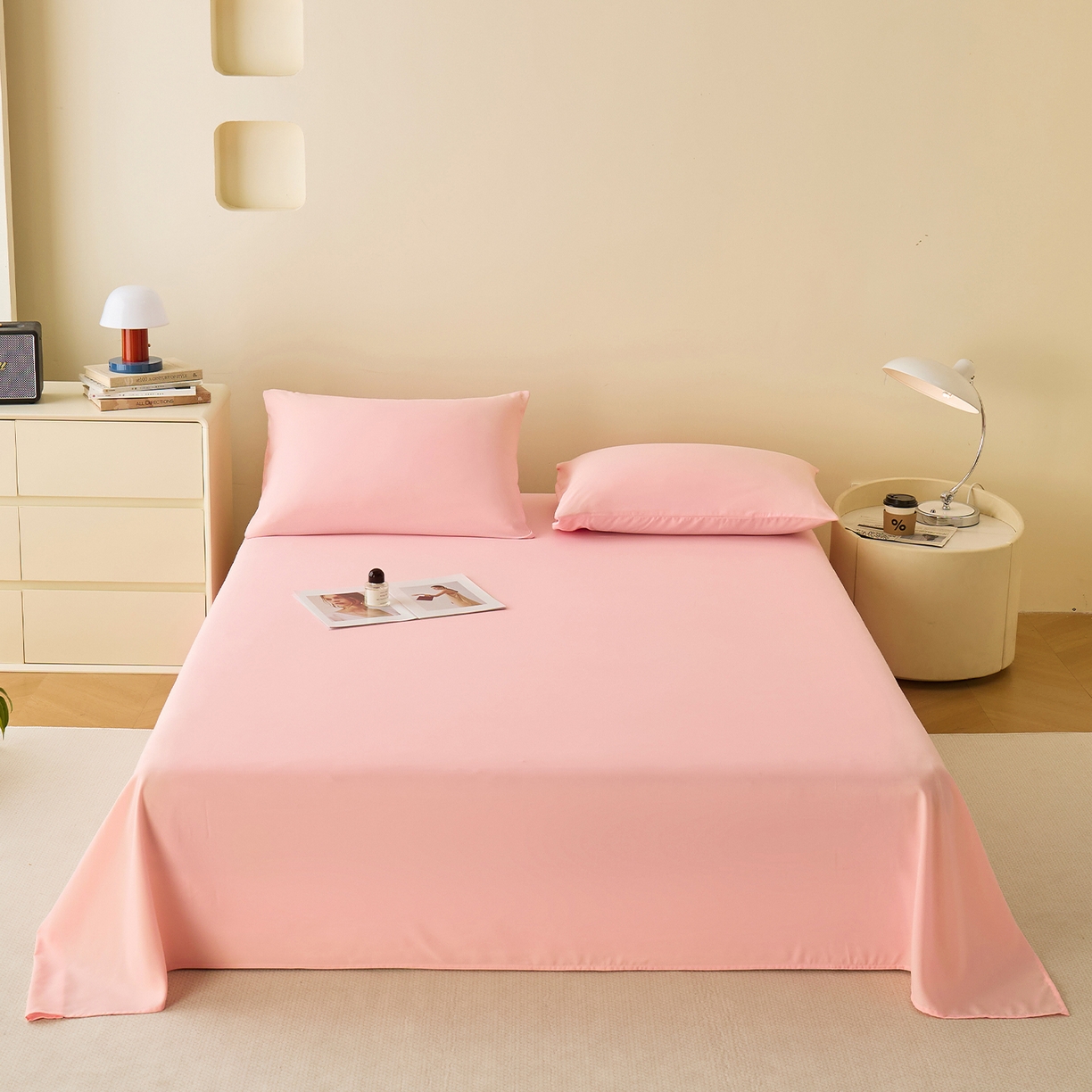 91家纺网 家纺一手货源 找家纺 青泽家纺 2025新款A类亲肤水洗棉纯色床单单品床单单件单床单 空境粉