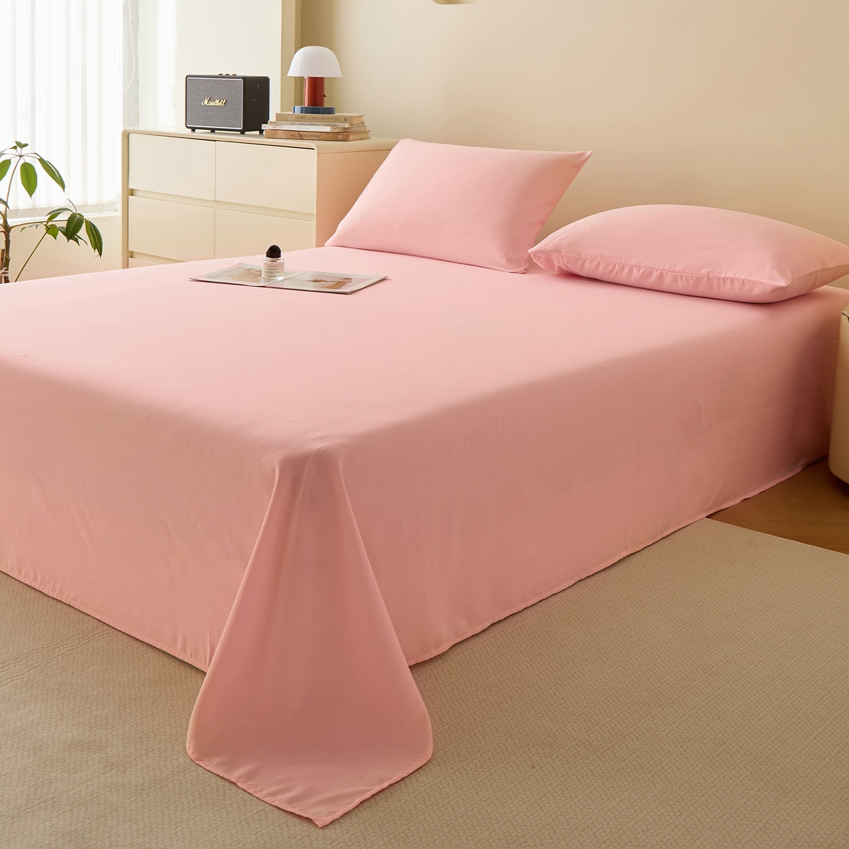 91家纺网 家纺一手货源 找家纺 青泽家纺 2025新款A类亲肤水洗棉纯色床单单品床单单件单床单 空境粉