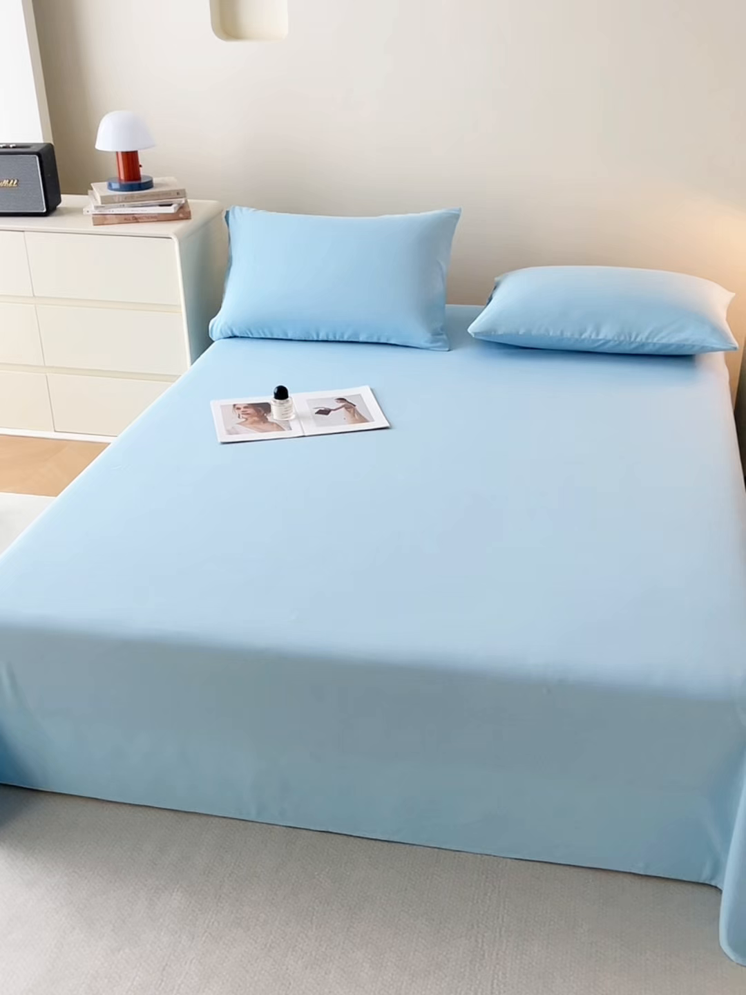 91家纺网 家纺一手货源 找家纺 青泽家纺 2025新款A类亲肤水洗棉纯色床单单品床单单件单床单 海盐蓝