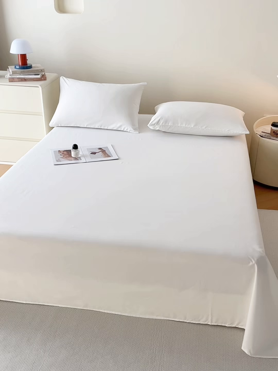 91家纺网 家纺一手货源 找家纺 青泽家纺 2025新款A类亲肤水洗棉纯色床单单品床单单件单床单 奶白色