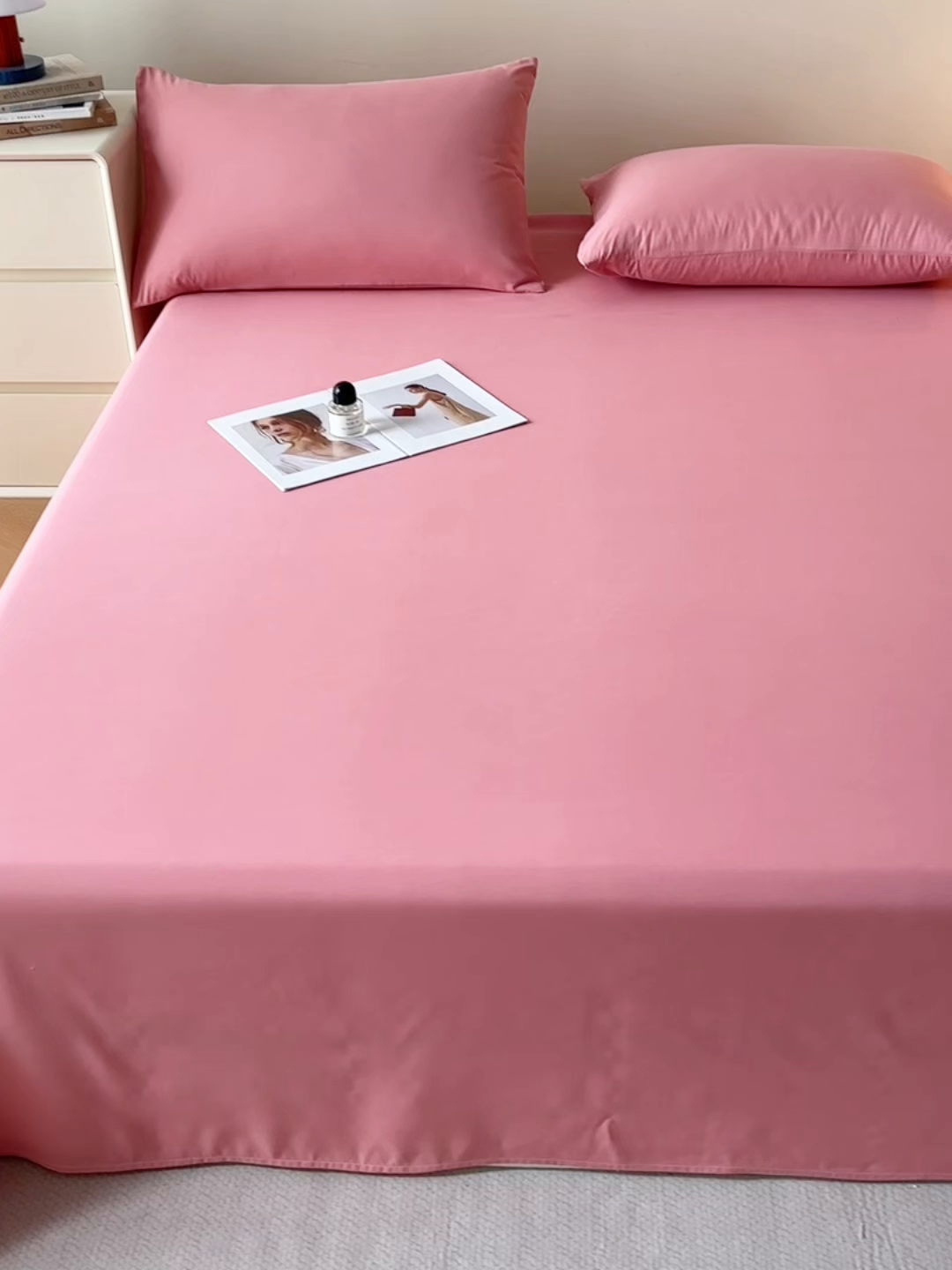 91家纺网 家纺一手货源 找家纺 青泽家纺 2025新款A类亲肤水洗棉纯色床单单品床单单件单床单 玫粉色