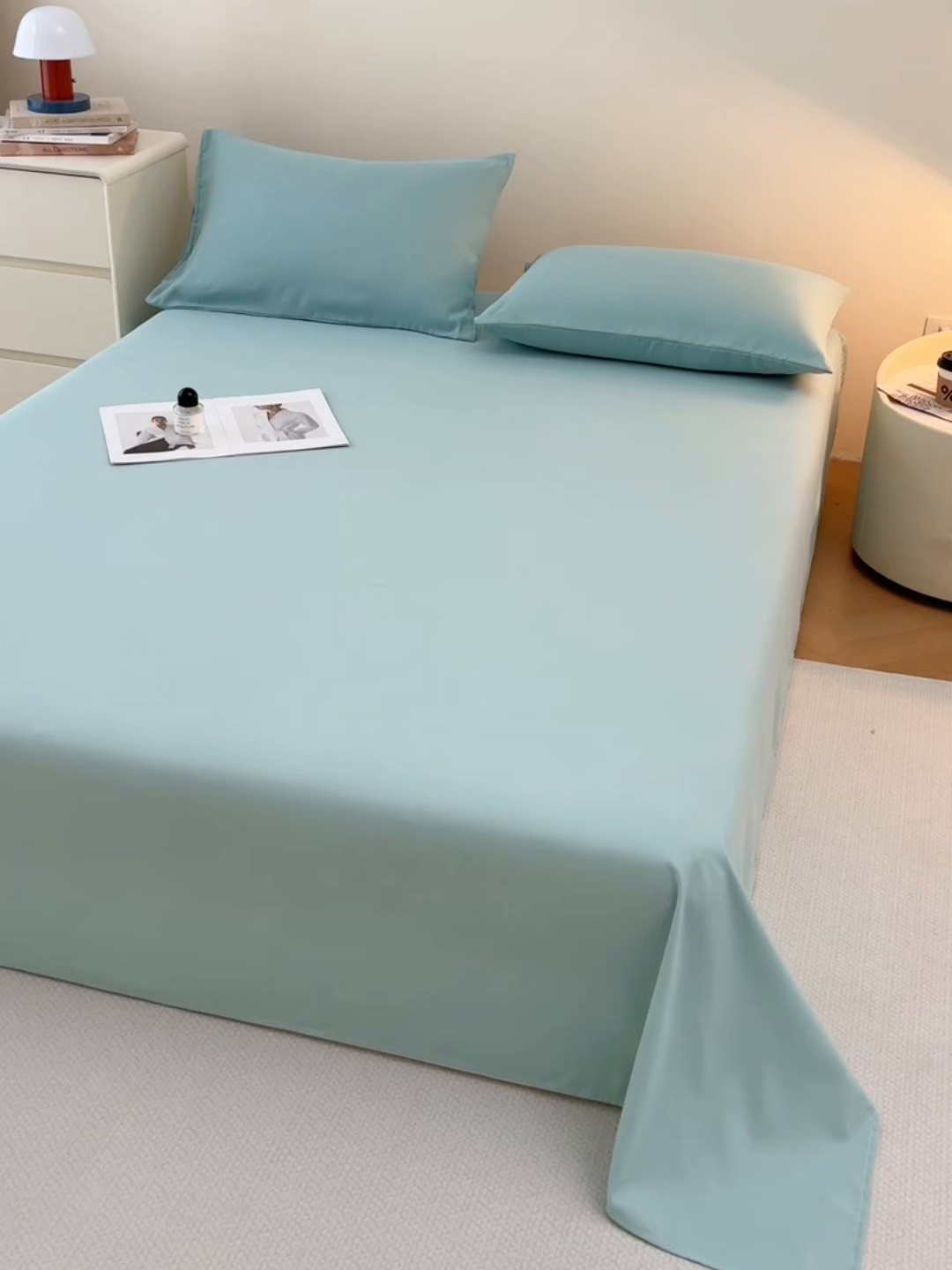 91家纺网 家纺一手货源 找家纺 青泽家纺 2025新款A类亲肤水洗棉纯色床单单品床单单件单床单 天青蓝