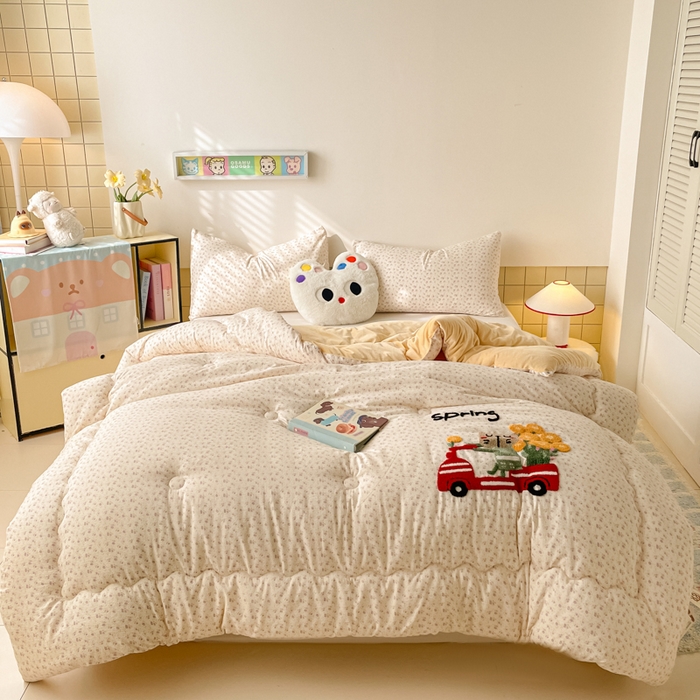 91家纺网 家纺一手货源 找家纺 老帅的工厂店 2025新款云感双层纱毛巾绣懒人被被子被芯 开车小猫