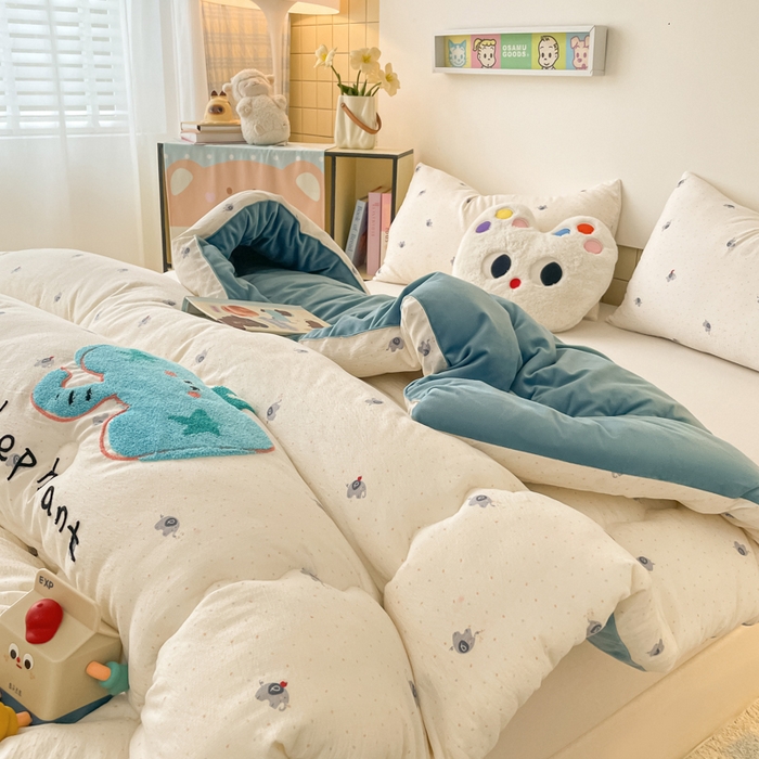 91家纺网 家纺一手货源 找家纺 老帅的工厂店 2025新款云感双层纱毛巾绣懒人被被子被芯 幸运小象