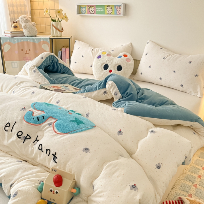 91家纺网 家纺一手货源 找家纺 老帅的工厂店 2025新款云感双层纱毛巾绣懒人被被子被芯 幸运小象