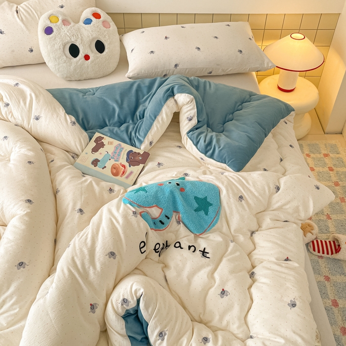 91家纺网 家纺一手货源 找家纺 老帅的工厂店 2025新款云感双层纱毛巾绣懒人被被子被芯 幸运小象