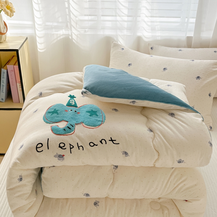 91家纺网 家纺一手货源 找家纺 老帅的工厂店 2025新款云感双层纱毛巾绣懒人被被子被芯 幸运小象