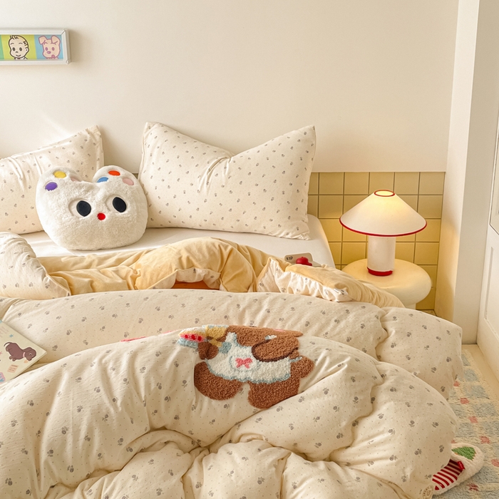 91家纺网 家纺一手货源 找家纺 老帅的工厂店 2025新款云感双层纱毛巾绣懒人被被子被芯 甜品熊