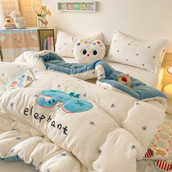 91家纺网 家纺一手货源 找家纺 老帅的工厂店 2025新款云感双层纱毛巾绣懒人被被子被芯 幸运小象