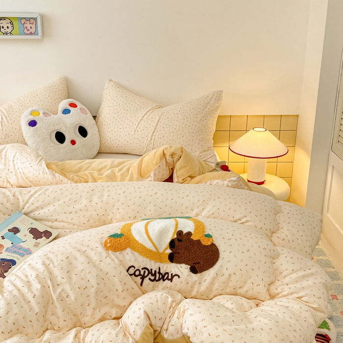 91家纺网 家纺一手货源 找家纺 老帅的工厂店 2025新款云感双层纱毛巾绣懒人被被子被芯 卡皮巴拉