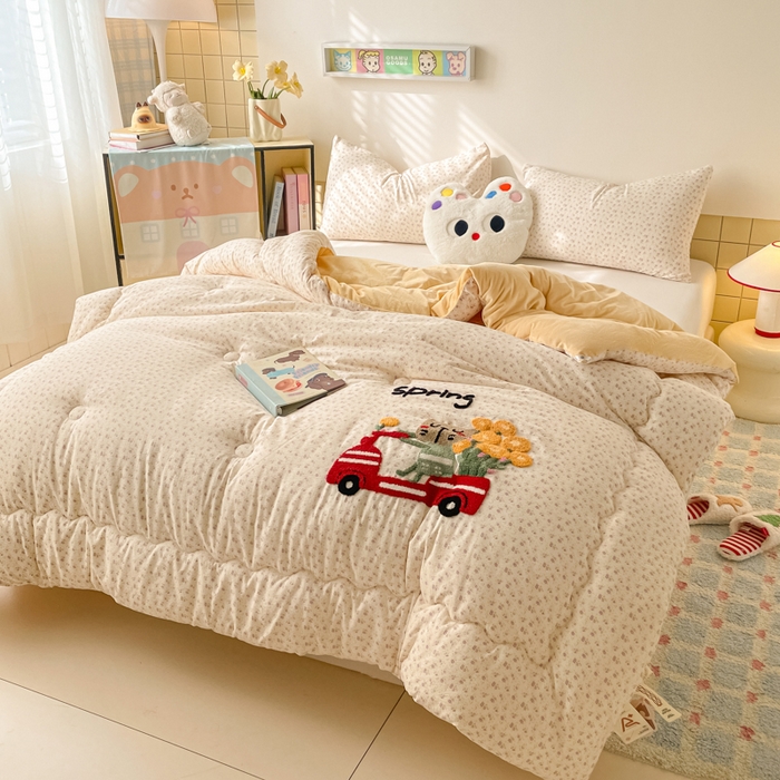 91家纺网 家纺一手货源 找家纺 老帅的工厂店 2025新款云感双层纱毛巾绣懒人被被子被芯 开车小猫