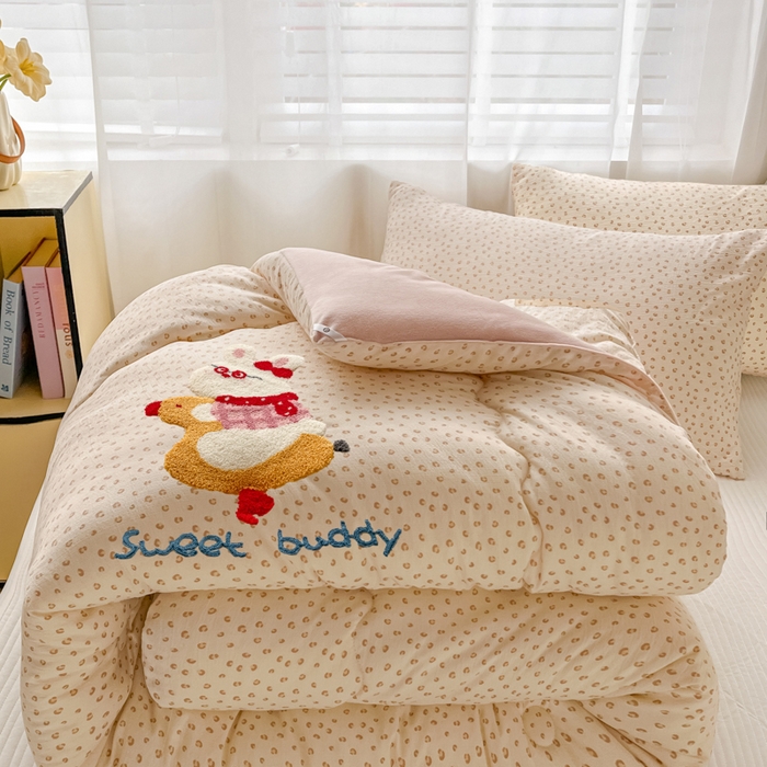 91家纺网 家纺一手货源 找家纺 老帅的工厂店 2025新款云感双层纱毛巾绣懒人被被子被芯 跳跳兔