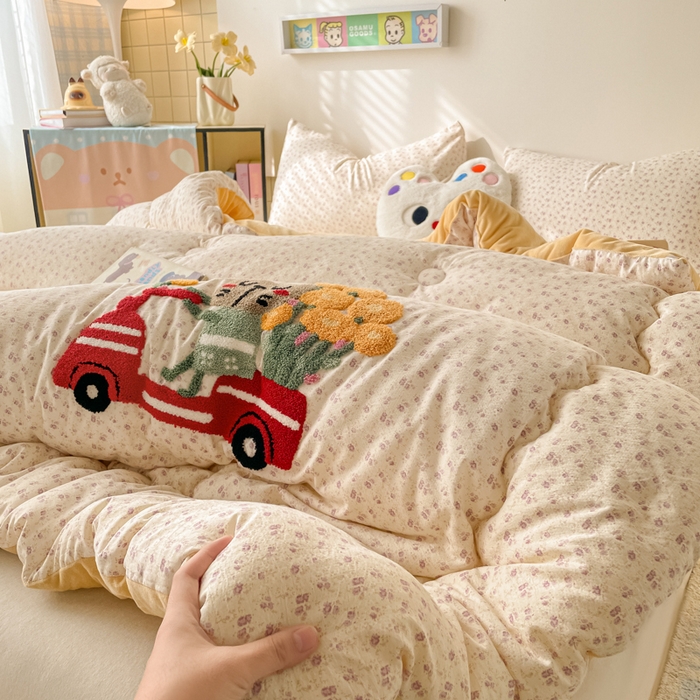 91家纺网 家纺一手货源 找家纺 老帅的工厂店 2025新款云感双层纱毛巾绣懒人被被子被芯 开车小猫