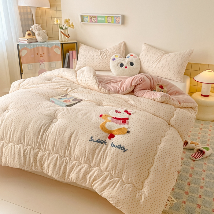 91家纺网 家纺一手货源 找家纺 老帅的工厂店 2025新款云感双层纱毛巾绣懒人被被子被芯 跳跳兔