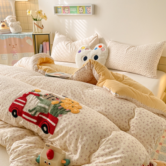 91家纺网 家纺一手货源 找家纺 老帅的工厂店 2025新款云感双层纱毛巾绣懒人被被子被芯 开车小猫