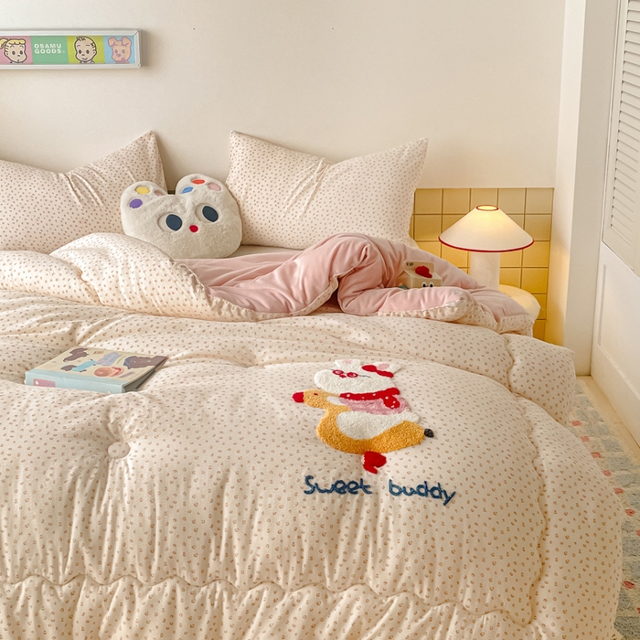 91家纺网 家纺一手货源 找家纺 老帅的工厂店 2025新款云感双层纱毛巾绣懒人被被子被芯 跳跳兔