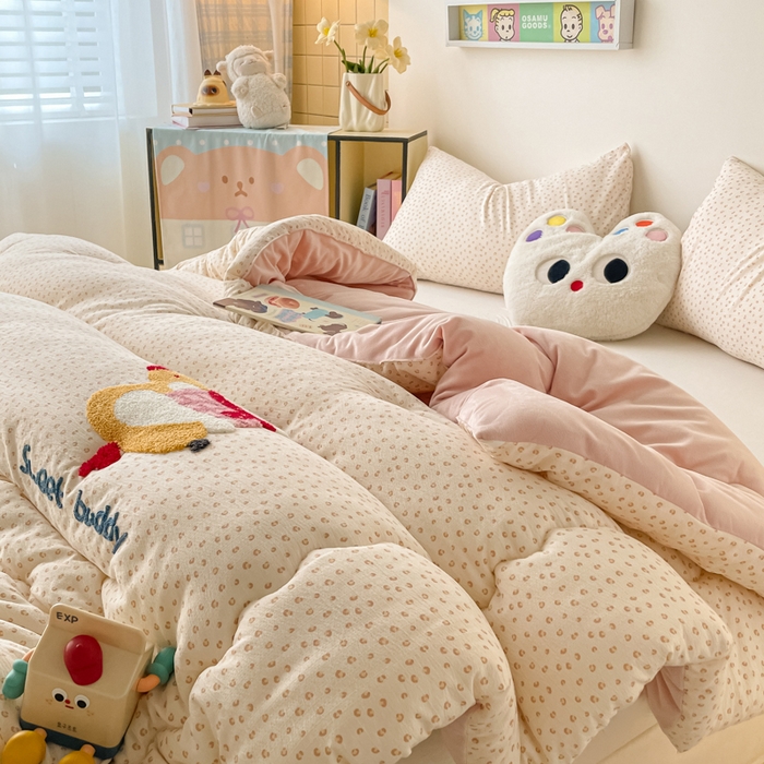 91家纺网 家纺一手货源 找家纺 老帅的工厂店 2025新款云感双层纱毛巾绣懒人被被子被芯 跳跳兔