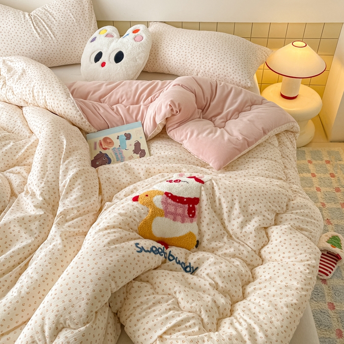 91家纺网 家纺一手货源 找家纺 老帅的工厂店 2025新款云感双层纱毛巾绣懒人被被子被芯 跳跳兔