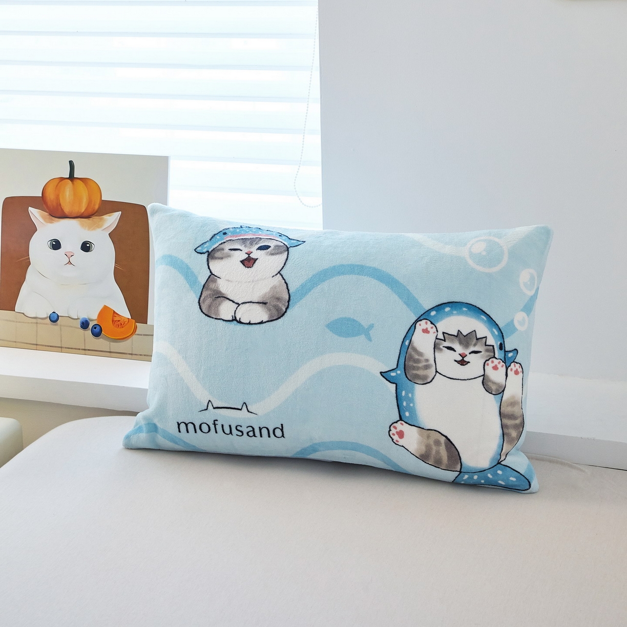 91家纺网 家纺一手货源 找家纺 （总）蘭菲家纺 2025新款高克重牛奶绒正版鲨鱼猫系列单品枕套