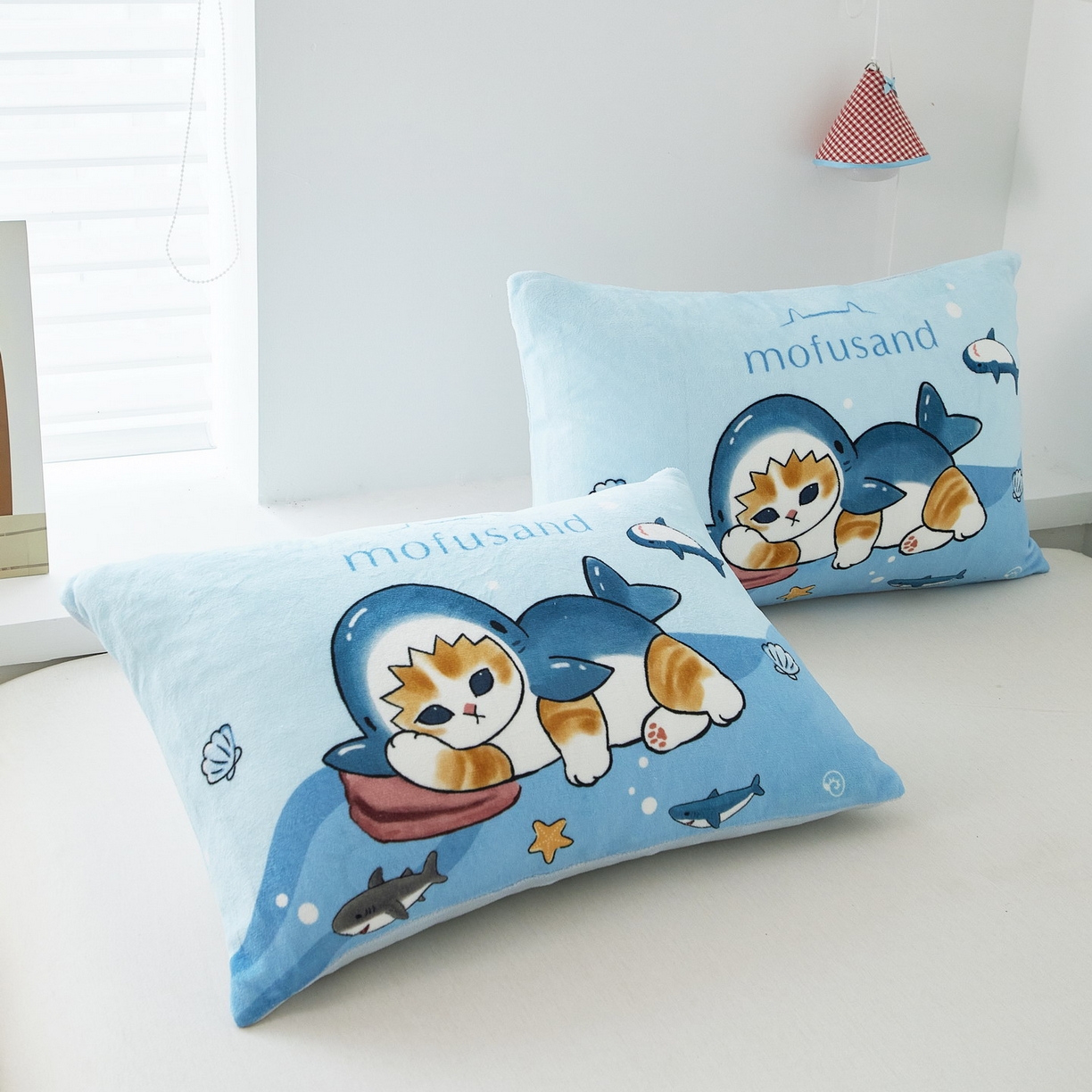 91家纺网 家纺一手货源 找家纺 （总）蘭菲家纺 2025新款高克重牛奶绒正版鲨鱼猫系列单品枕套