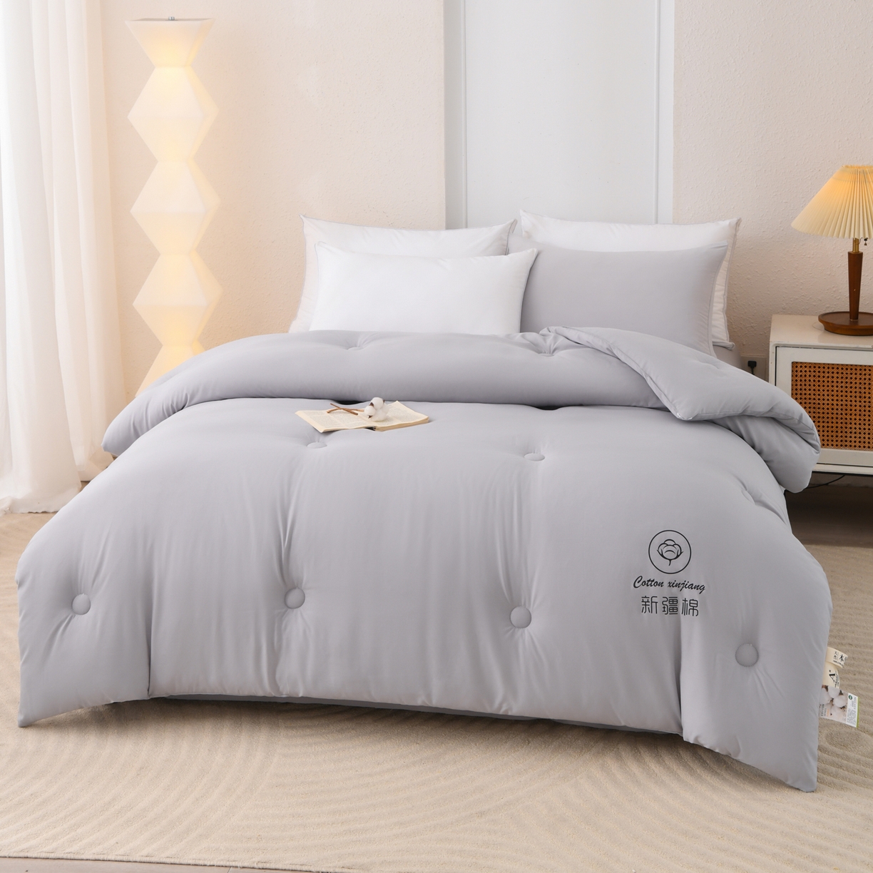 91家纺网 家纺一手货源 找家纺 寝美资家居 2025新疆水冼棉纯色棉花被被子被芯 棉花-灰