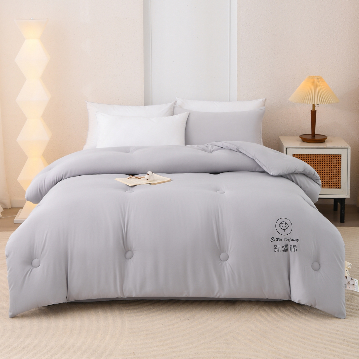 91家纺网 家纺一手货源 找家纺 寝美资家居 2025新疆水冼棉纯色棉花被被子被芯 棉花-灰