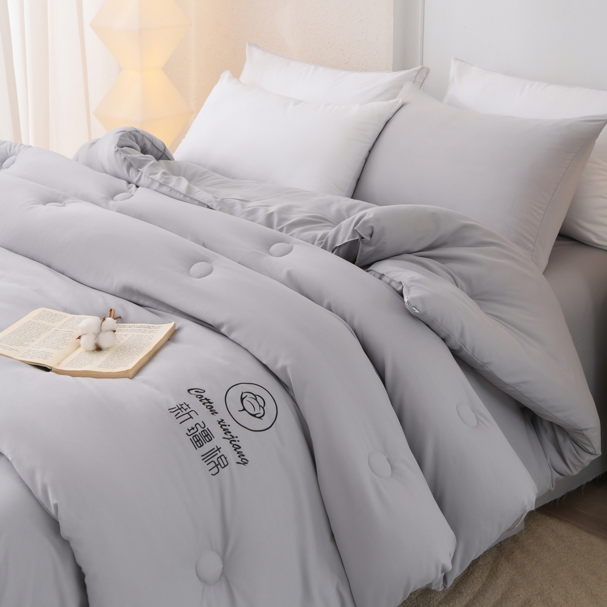 91家纺网 家纺一手货源 找家纺 寝美资家居 2025新疆水冼棉纯色棉花被被子被芯 棉花-灰