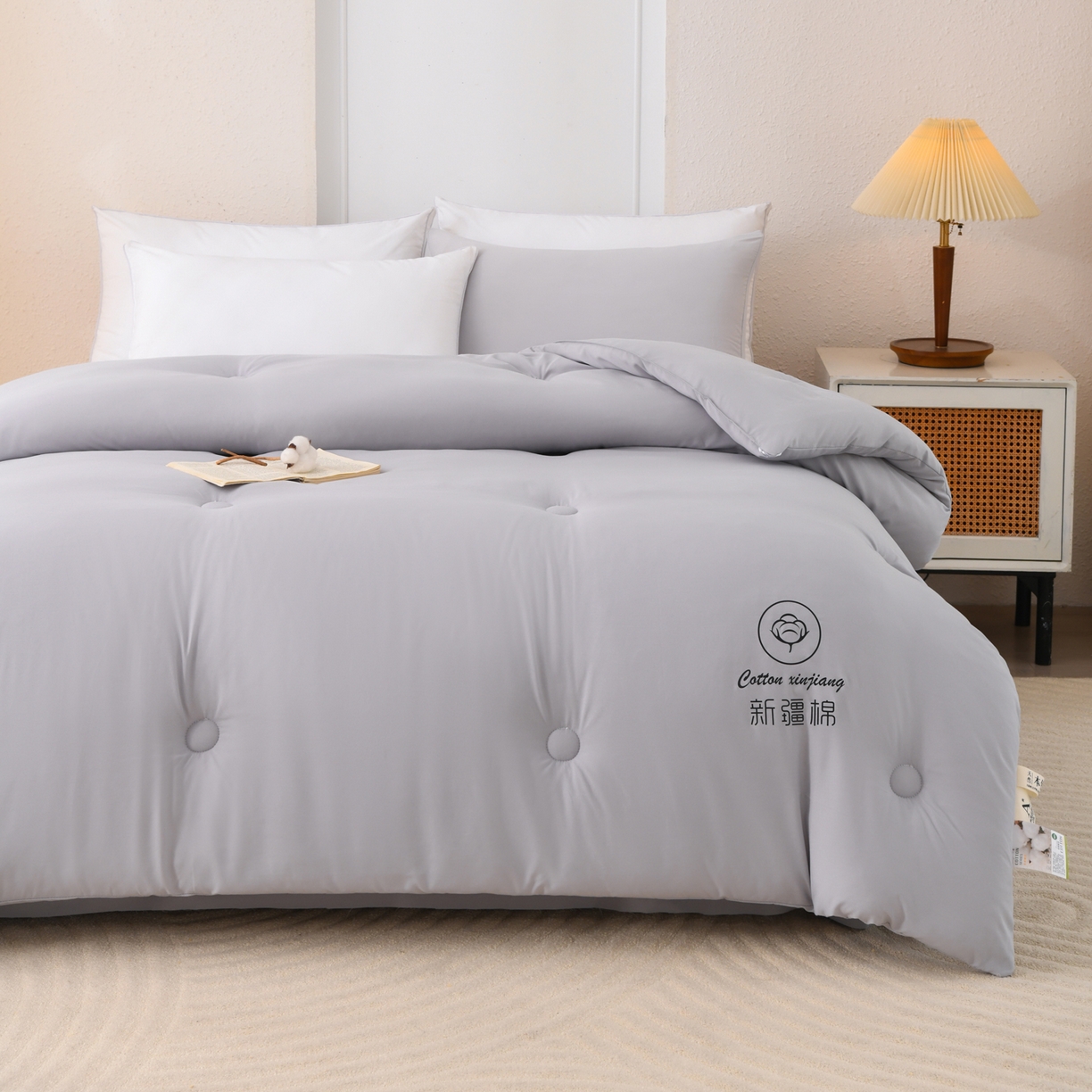 91家纺网 家纺一手货源 找家纺 寝美资家居 2025新疆水冼棉纯色棉花被被子被芯 棉花-灰