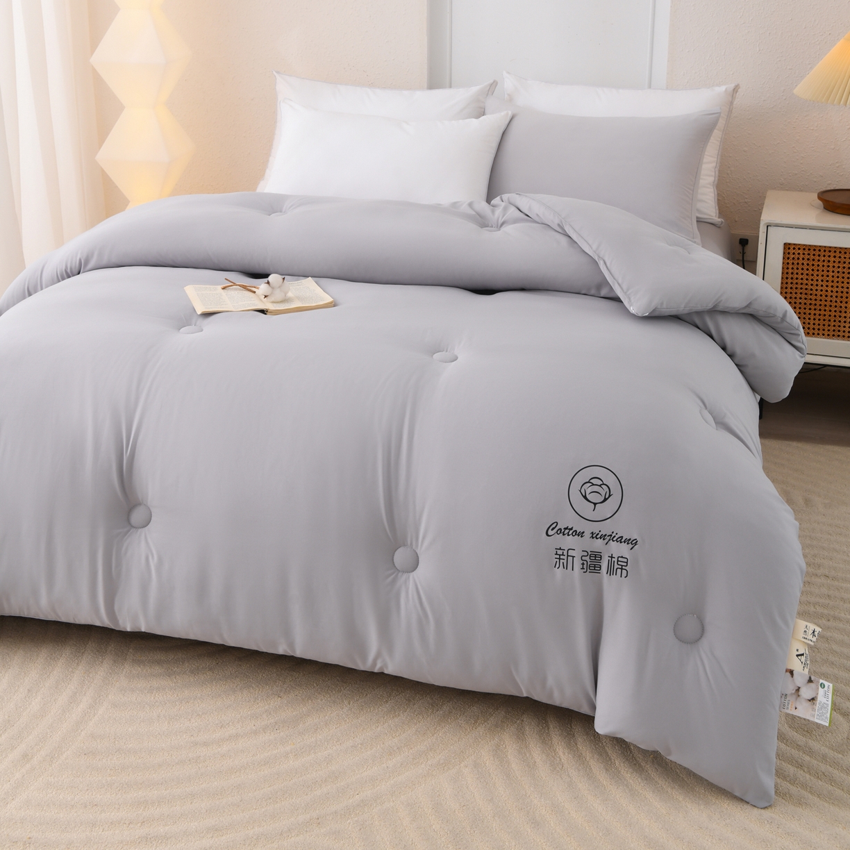 91家纺网 家纺一手货源 找家纺 寝美资家居 2025新疆水冼棉纯色棉花被被子被芯 棉花-灰