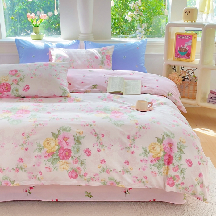 91家纺网 家纺一手货源 找家纺 集布 2025新款12868全棉喷气印花四件套 椿野初见