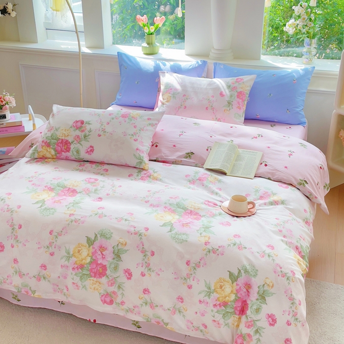 91家纺网 家纺一手货源 找家纺 集布 2025新款12868全棉喷气印花四件套 椿野初见