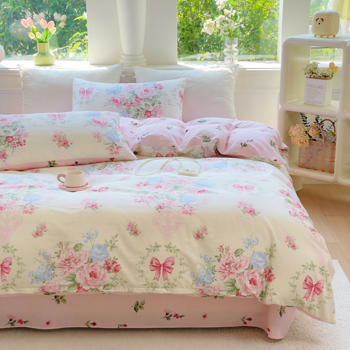 91家纺网 家纺一手货源 找家纺 集布 2025新款12868全棉喷气印花四件套 海仁粉