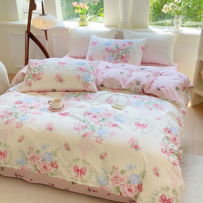 91家纺网 家纺一手货源 找家纺 集布 2025新款12868全棉喷气印花四件套 海仁粉