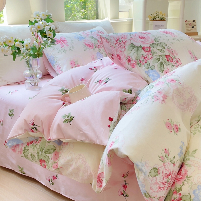 集布 2025新款12868全棉喷气印花四件套 海仁粉