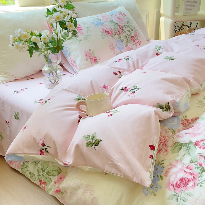 91家纺网 家纺一手货源 找家纺 集布 2025新款12868全棉喷气印花四件套 海仁粉