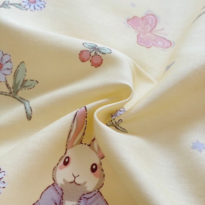 91家纺网 家纺一手货源 找家纺 集布 2025新款12868全棉喷气印花四件套 萌萌兔黄