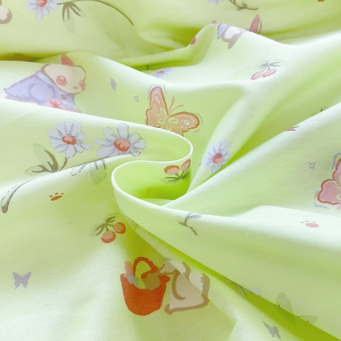 91家纺网 家纺一手货源 找家纺 集布 2025新款12868全棉喷气印花四件套 萌萌兔绿