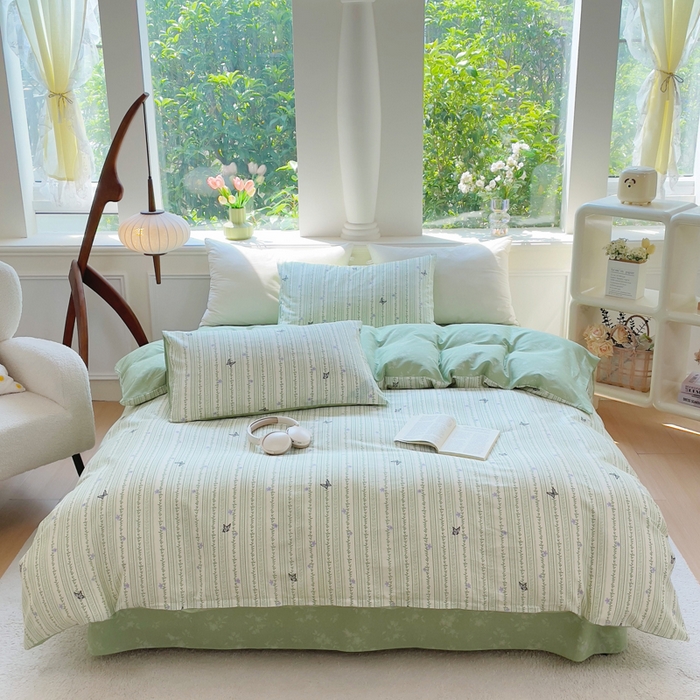 91家纺网 家纺一手货源 找家纺 集布 2025新款12868全棉喷气印花四件套 仙草