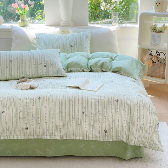 91家纺网 家纺一手货源 找家纺 集布 2025新款12868全棉喷气印花四件套 仙草