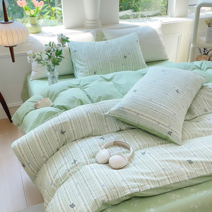 91家纺网 家纺一手货源 找家纺 集布 2025新款12868全棉喷气印花四件套 仙草