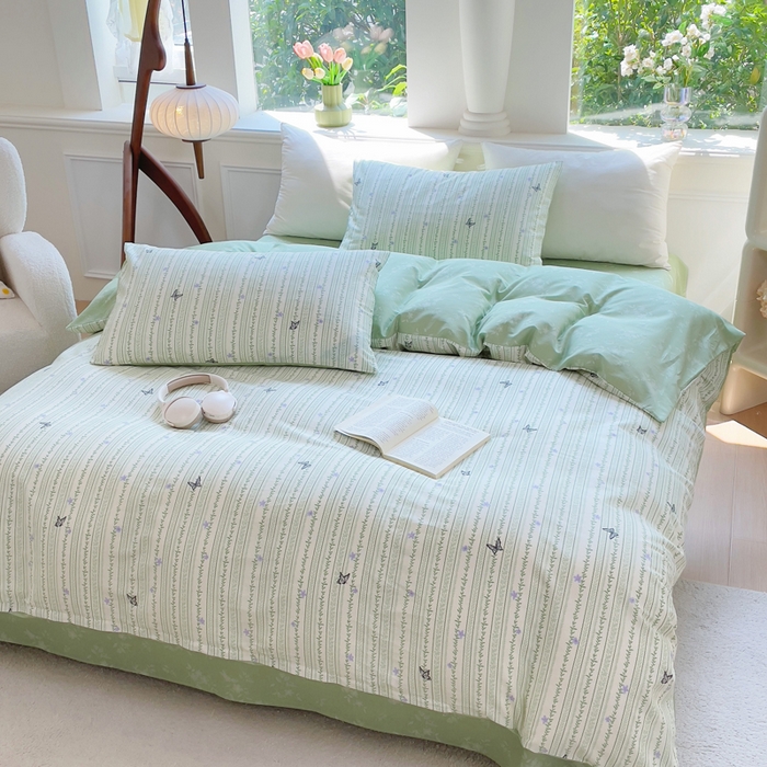 91家纺网 家纺一手货源 找家纺 集布 2025新款12868全棉喷气印花四件套 仙草