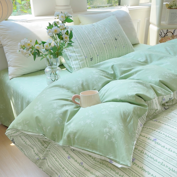 91家纺网 家纺一手货源 找家纺 集布 2025新款12868全棉喷气印花四件套 仙草