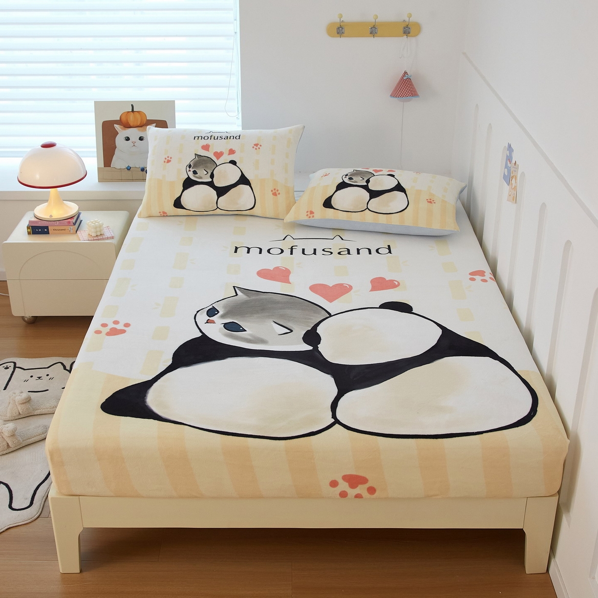 91家纺网 家纺一手货源 找家纺 （总）蘭菲家纺 2025新款高克重牛奶绒正版鲨鱼猫系列单品床笠