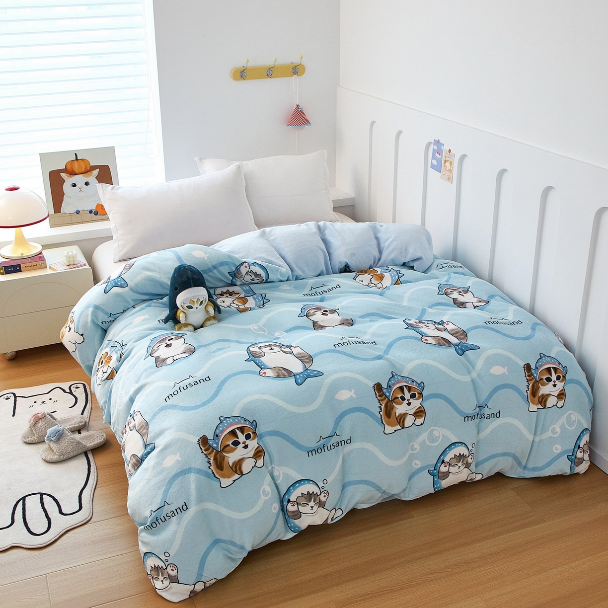 91家纺网 家纺一手货源 找家纺 （总）蘭菲家纺 2025新款高克重牛奶绒正版鲨鱼猫系列单品被套