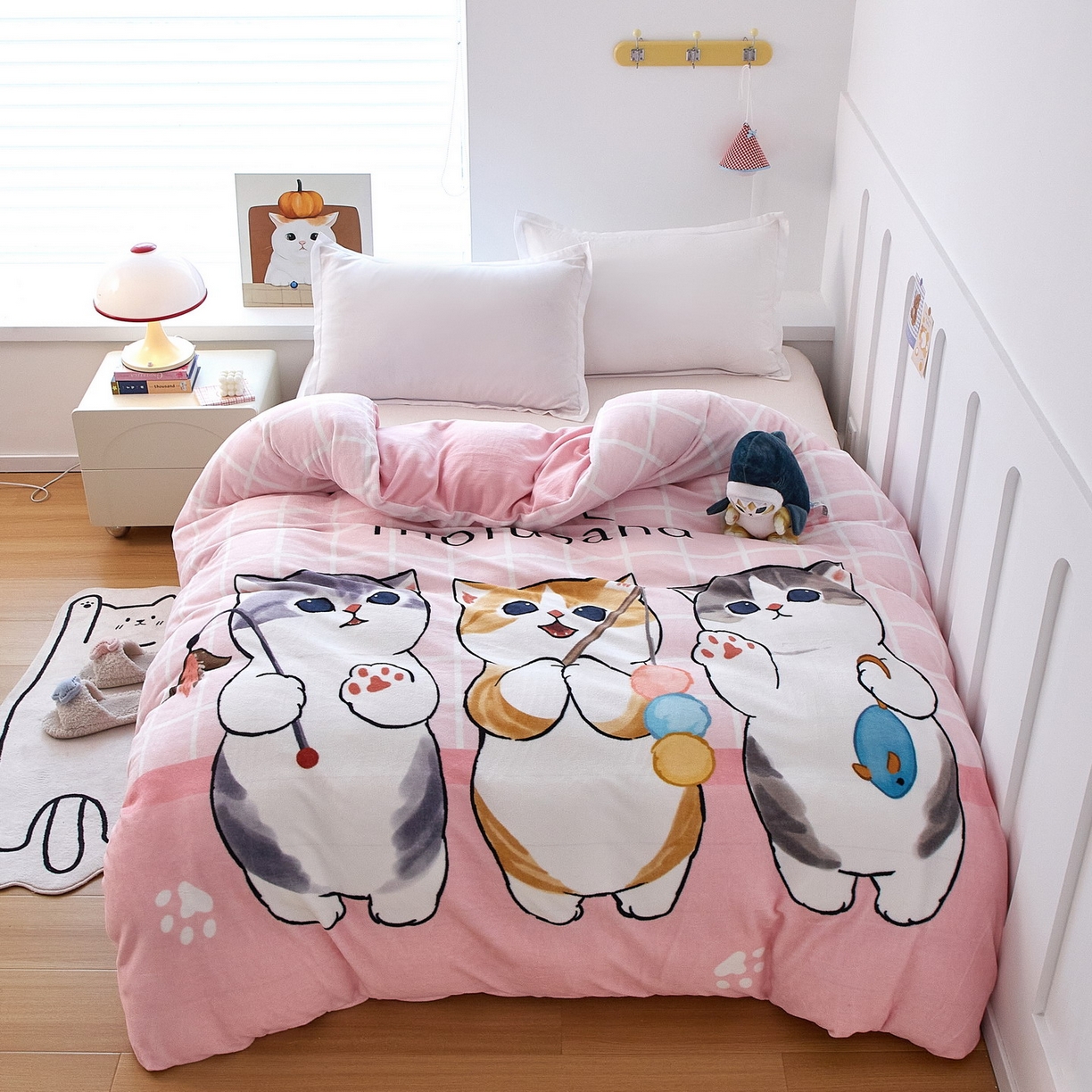 蘭菲家纺 2025新款高克重牛奶绒正版鲨鱼猫系列单品被套 珊迪闲逛-猫福