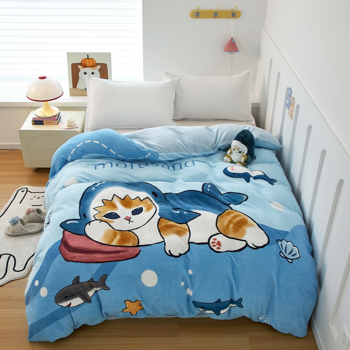 蘭菲家纺 2025新款高克重牛奶绒正版鲨鱼猫系列单品被套 珊迪沙滩季-猫福