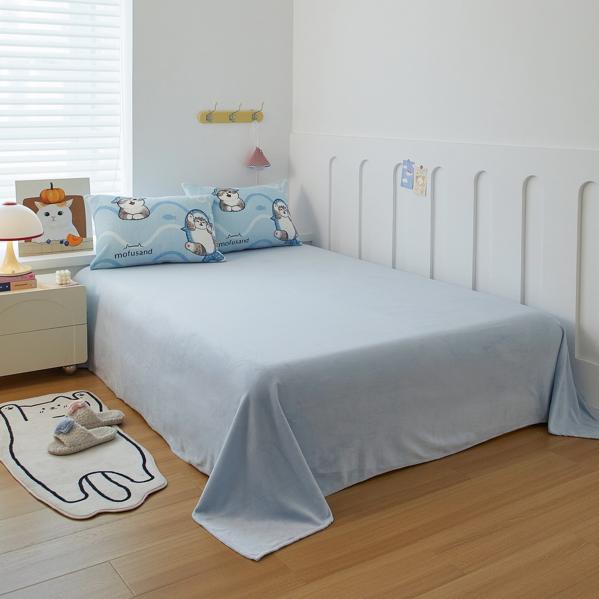 91家纺网 家纺一手货源 找家纺 （总）蘭菲家纺 2025新款高克重牛奶绒正版鲨鱼猫系列四件套